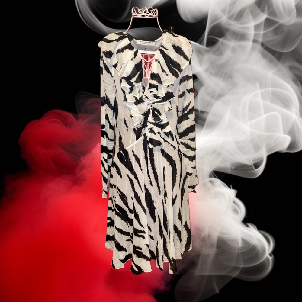 👀‼️Philosophy di Lorenzo Serafini Black and White Zebra Print Dress - Picture 5 of 10